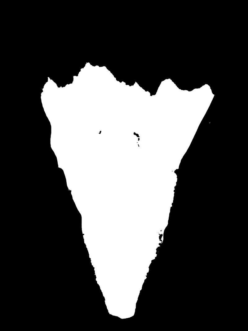 Binary segmentation mask isolating the lava-fountain region in the corresponding daytime Kīlauea frame.